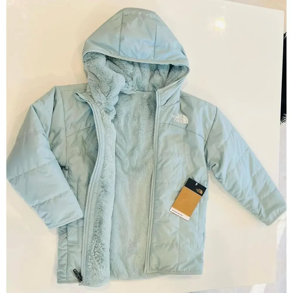 $160 The North Face Reversible Shasta Short Parka Jacket Girls XS(6) Muted Pine